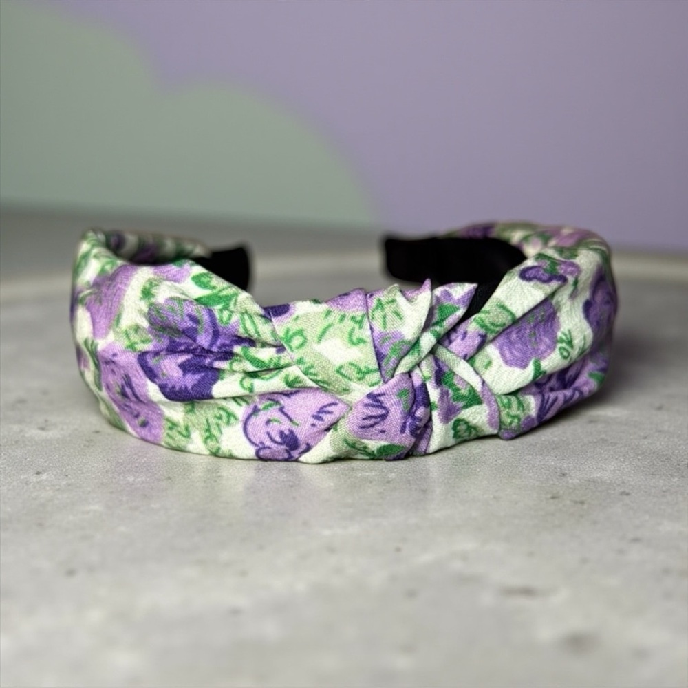 🏷️‼️5/$25🏷️‼️💜Floral Purple & Green Knotted Headband/NWOT💜
